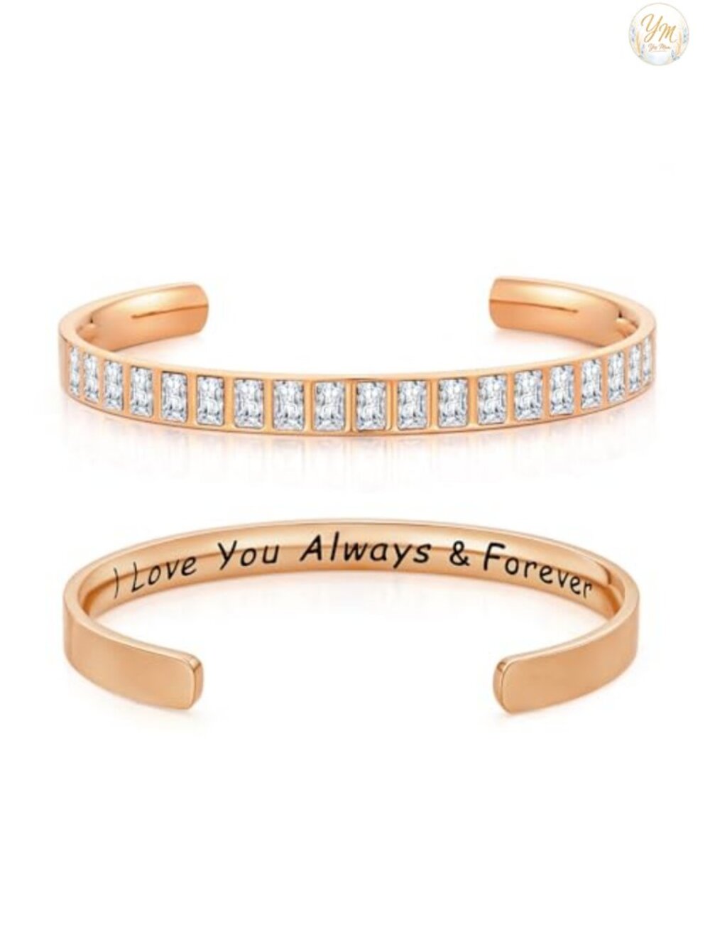 Rose Gold Plated Open Cuff Bangle Bracelet with Cubic Zirconia
